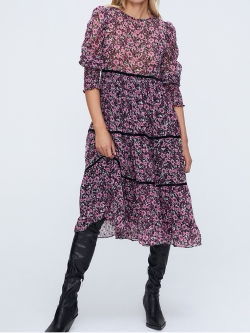 ZARA | tiered floral dress | size xl